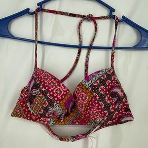 Victoria's Secret Womens Size 32B Bikini Top Pink Patchwork Print Halter Padded
